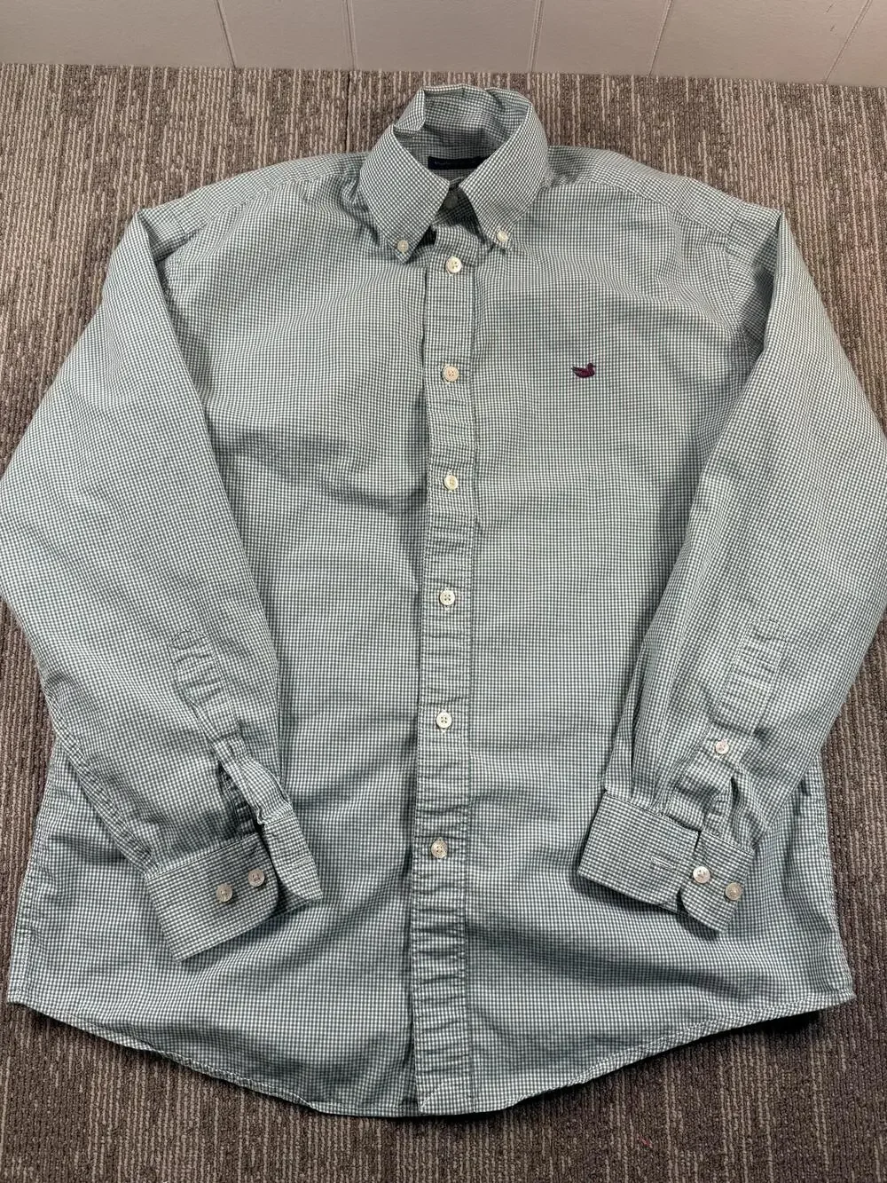 Southern Marsh Shirt Mens Medium Green White Gingham Button Down Long Sleeve